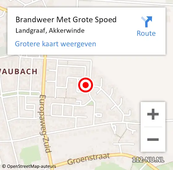 Locatie op kaart van de 112 melding: Brandweer Met Grote Spoed Naar Landgraaf, Akkerwinde op 18 juli 2023 09:21