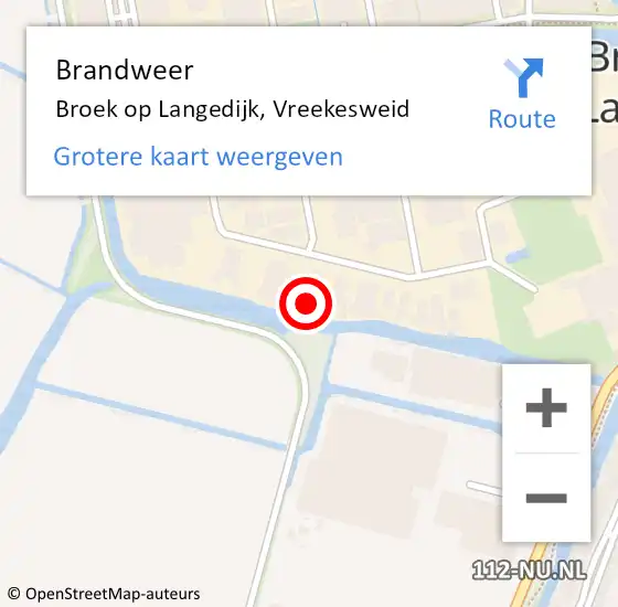 Locatie op kaart van de 112 melding: Brandweer Broek op Langedijk, Vreekesweid op 18 juli 2023 09:23