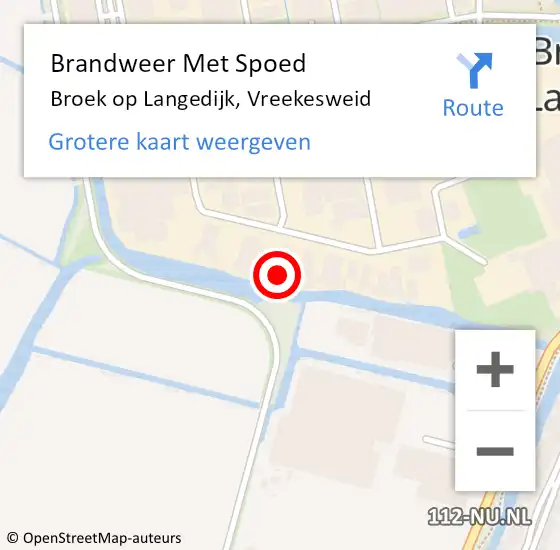 Locatie op kaart van de 112 melding: Brandweer Met Spoed Naar Broek op Langedijk, Vreekesweid op 18 juli 2023 09:23