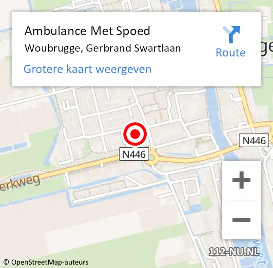 Locatie op kaart van de 112 melding: Ambulance Met Spoed Naar Woubrugge, Gerbrand Swartlaan op 18 juli 2023 09:28