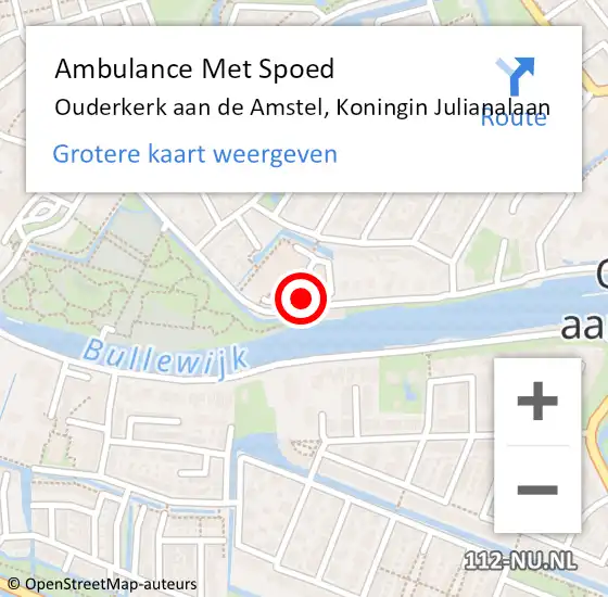 Locatie op kaart van de 112 melding: Ambulance Met Spoed Naar Ouderkerk aan de Amstel, Koningin Julianalaan op 18 juli 2023 09:42