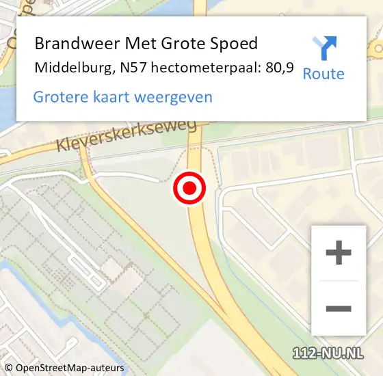 Locatie op kaart van de 112 melding: Brandweer Met Grote Spoed Naar Middelburg, N57 hectometerpaal: 80,9 op 18 juli 2023 09:51