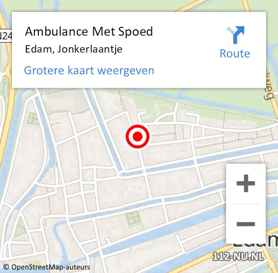 Locatie op kaart van de 112 melding: Ambulance Met Spoed Naar Edam, Jonkerlaantje op 18 juli 2023 09:53