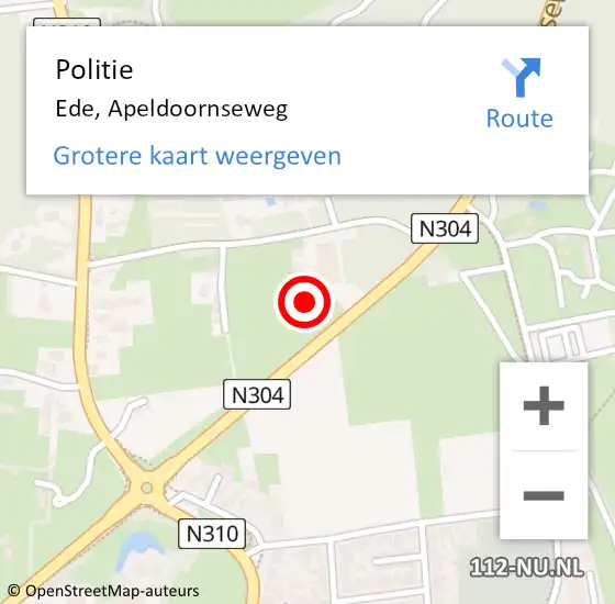 Locatie op kaart van de 112 melding: Politie Ede, Apeldoornseweg op 18 juli 2023 09:54