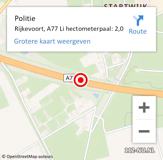 Locatie op kaart van de 112 melding: Politie Rijkevoort, A77 Li hectometerpaal: 1,3 op 13 oktober 2013 12:00