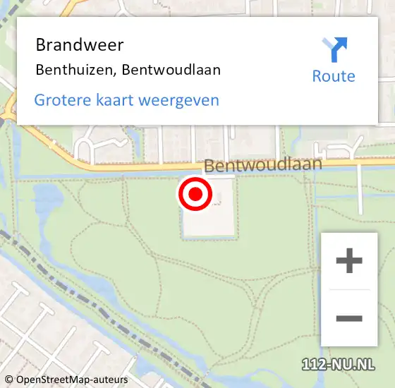 Locatie op kaart van de 112 melding: Brandweer Benthuizen, Bentwoudlaan op 18 juli 2023 10:12