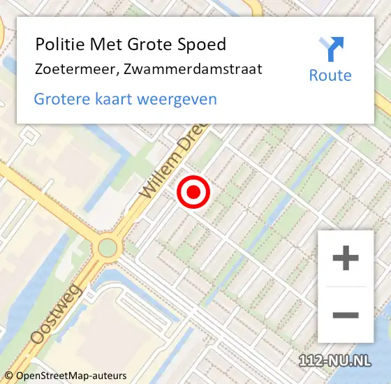 Locatie op kaart van de 112 melding: Politie Met Grote Spoed Naar Zoetermeer, Zwammerdamstraat op 18 juli 2023 10:29