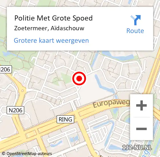 Locatie op kaart van de 112 melding: Politie Met Grote Spoed Naar Zoetermeer, Aïdaschouw op 18 juli 2023 10:30