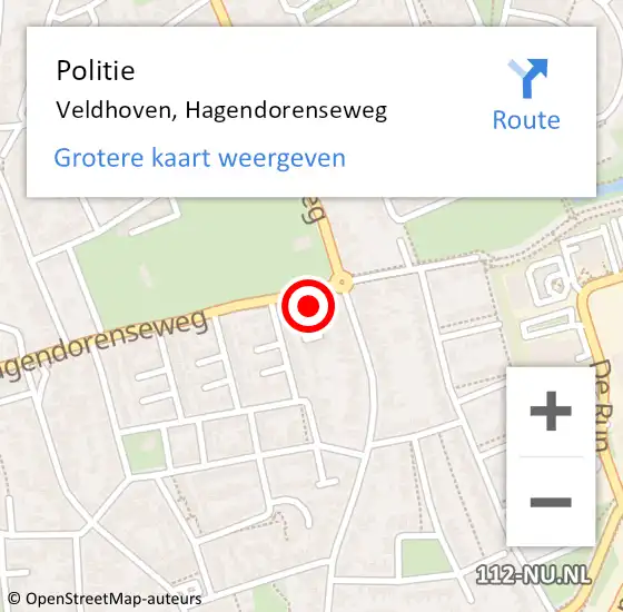 Locatie op kaart van de 112 melding: Politie Veldhoven, Hagendorenseweg op 18 juli 2023 10:35