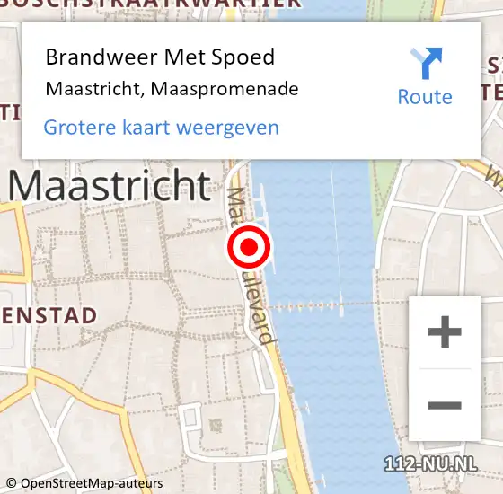 Locatie op kaart van de 112 melding: Brandweer Met Spoed Naar Maastricht, Maaspromenade op 18 juli 2023 10:41