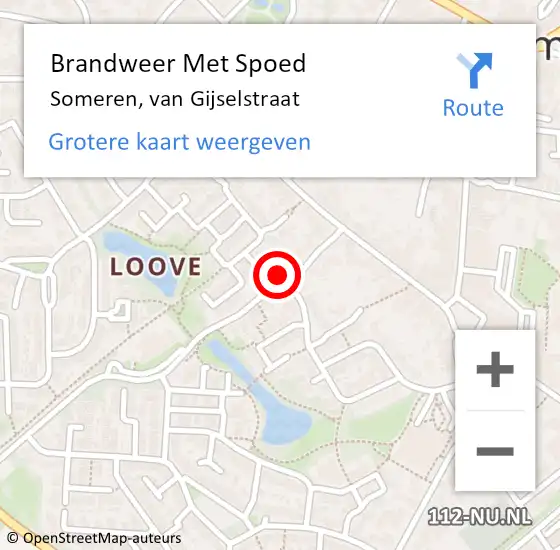 Locatie op kaart van de 112 melding: Brandweer Met Spoed Naar Someren, van Gijselstraat op 18 juli 2023 11:07