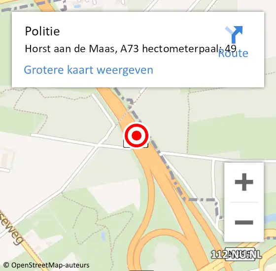 Locatie op kaart van de 112 melding: Politie Horst aan de Maas, A73 hectometerpaal: 49 op 18 juli 2023 11:08