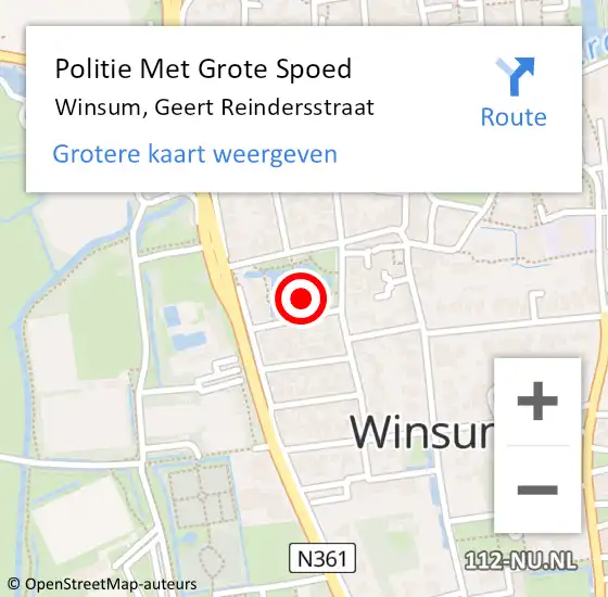 Locatie op kaart van de 112 melding: Politie Met Grote Spoed Naar Winsum, Geert Reindersstraat op 18 juli 2023 11:11