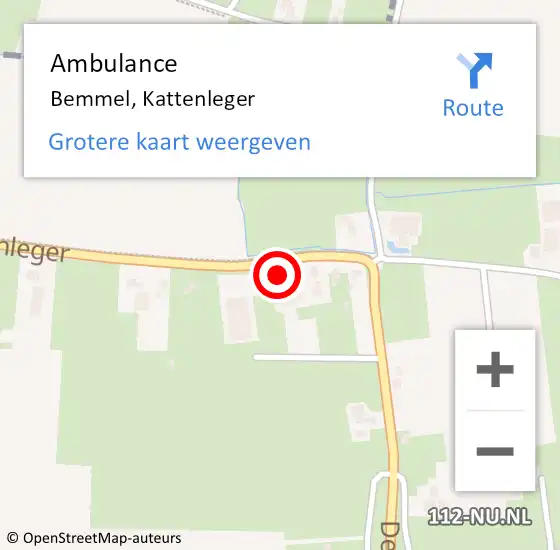 Locatie op kaart van de 112 melding: Ambulance Bemmel, Kattenleger op 18 juli 2023 11:38