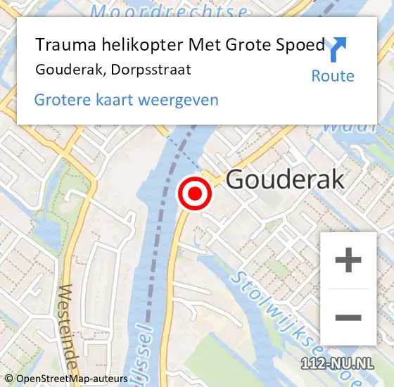 Locatie op kaart van de 112 melding: Trauma helikopter Met Grote Spoed Naar Gouderak, Dorpsstraat op 18 juli 2023 11:53
