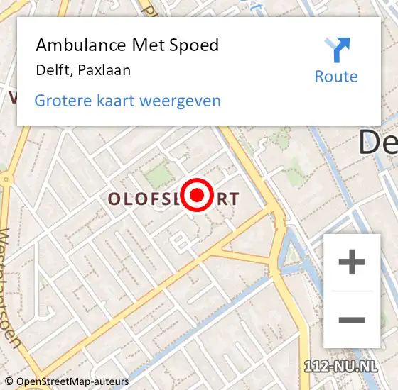 Locatie op kaart van de 112 melding: Ambulance Met Spoed Naar Delft, Paxlaan op 18 juli 2023 11:56