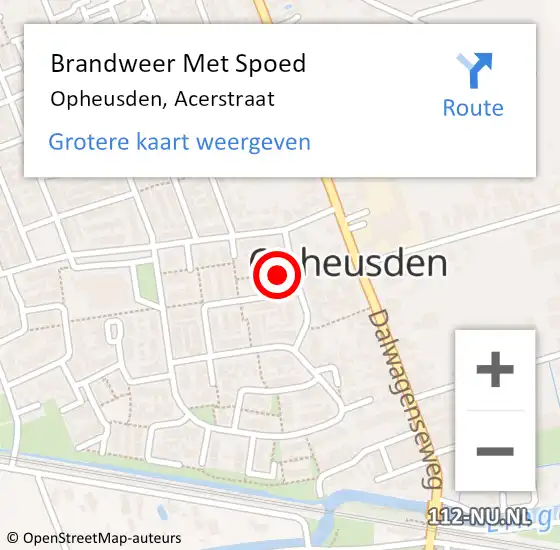 Locatie op kaart van de 112 melding: Brandweer Met Spoed Naar Opheusden, Acerstraat op 18 juli 2023 12:12