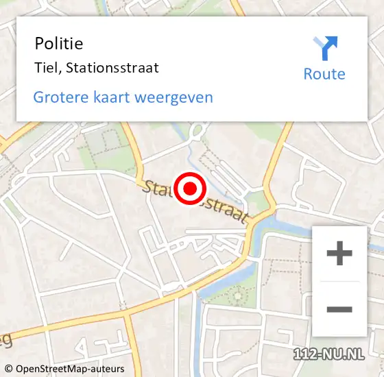 Locatie op kaart van de 112 melding: Politie Tiel, Stationsstraat op 18 juli 2023 12:30