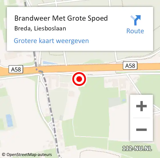 Locatie op kaart van de 112 melding: Brandweer Met Grote Spoed Naar Breda, Liesboslaan op 18 juli 2023 12:49