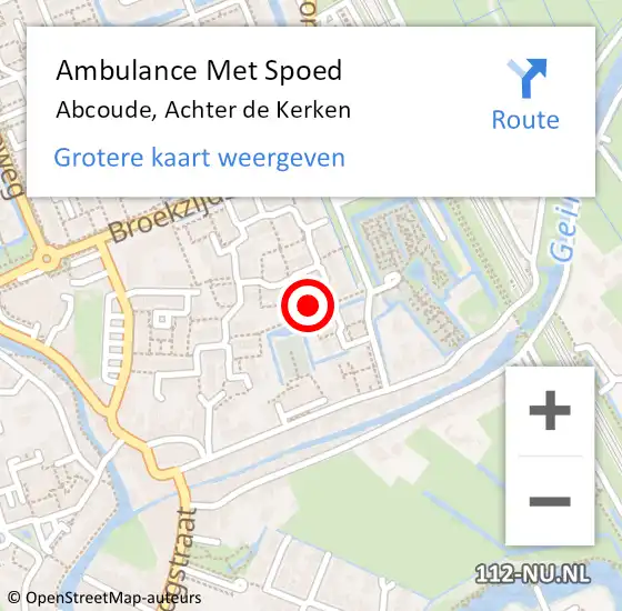 Locatie op kaart van de 112 melding: Ambulance Met Spoed Naar Abcoude, Achter de Kerken op 18 juli 2023 13:21