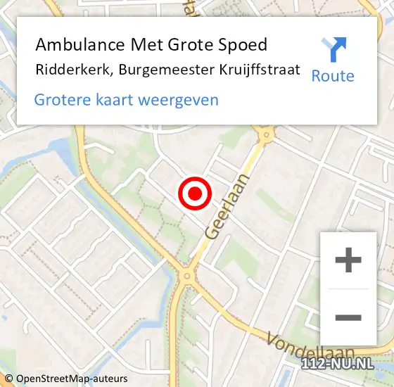 Locatie op kaart van de 112 melding: Ambulance Met Grote Spoed Naar Ridderkerk, Burgemeester Kruijffstraat op 18 juli 2023 13:22