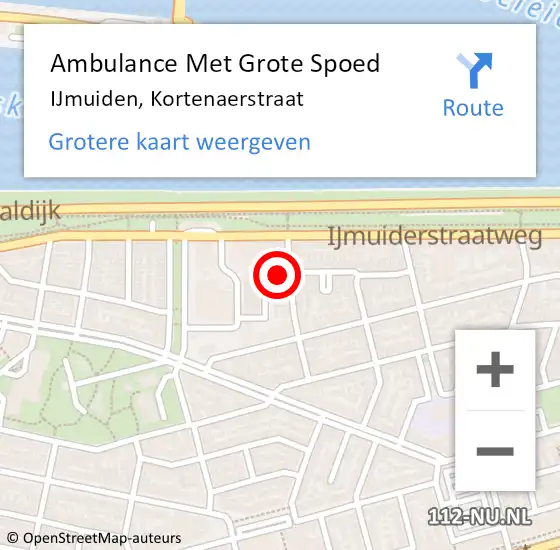 Locatie op kaart van de 112 melding: Ambulance Met Grote Spoed Naar IJmuiden, Kortenaerstraat op 18 juli 2023 13:25