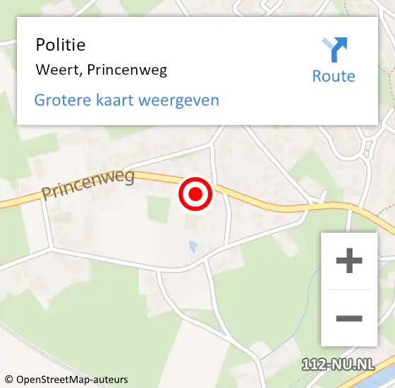 Locatie op kaart van de 112 melding: Politie Weert, Princenweg op 18 juli 2023 13:26