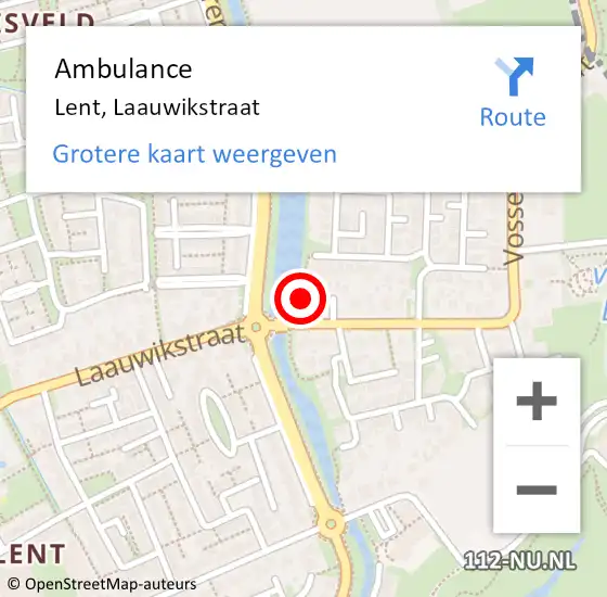 Locatie op kaart van de 112 melding: Ambulance Lent, Laauwikstraat op 18 juli 2023 13:27