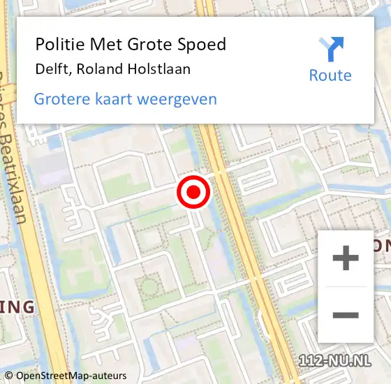 Locatie op kaart van de 112 melding: Politie Met Grote Spoed Naar Delft, Roland Holstlaan op 18 juli 2023 13:45