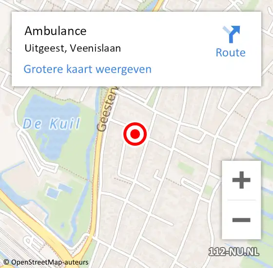 Locatie op kaart van de 112 melding: Ambulance Uitgeest, Veenislaan op 18 juli 2023 13:47