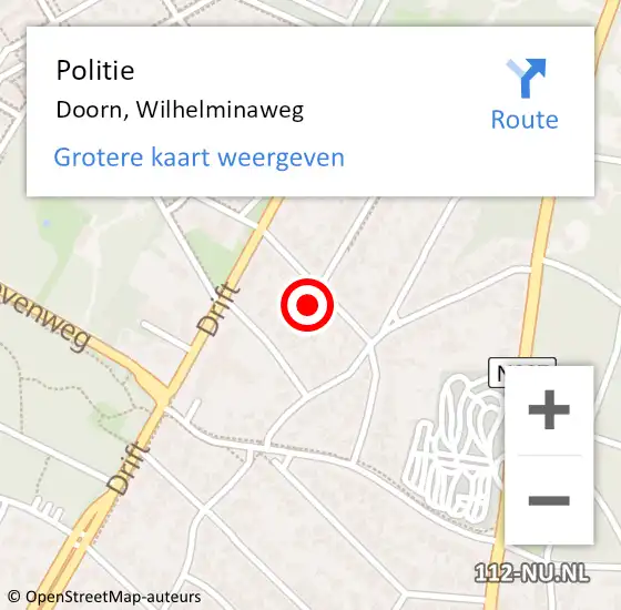 Locatie op kaart van de 112 melding: Politie Doorn, Wilhelminaweg op 18 juli 2023 13:50