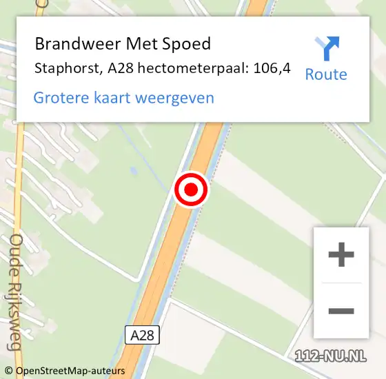 Locatie op kaart van de 112 melding: Brandweer Met Spoed Naar Staphorst, A28 hectometerpaal: 106,4 op 18 juli 2023 13:53