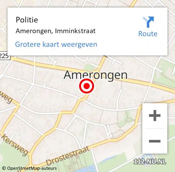 Locatie op kaart van de 112 melding: Politie Amerongen, Imminkstraat op 18 juli 2023 13:55