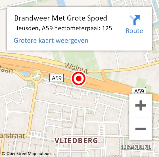 Locatie op kaart van de 112 melding: Brandweer Met Grote Spoed Naar Heusden, A59 hectometerpaal: 125 op 18 juli 2023 14:05