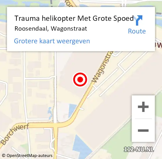 Locatie op kaart van de 112 melding: Trauma helikopter Met Grote Spoed Naar Roosendaal, Wagonstraat op 18 juli 2023 14:06