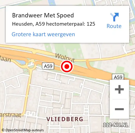 Locatie op kaart van de 112 melding: Brandweer Met Spoed Naar Heusden, A59 hectometerpaal: 125 op 18 juli 2023 14:07