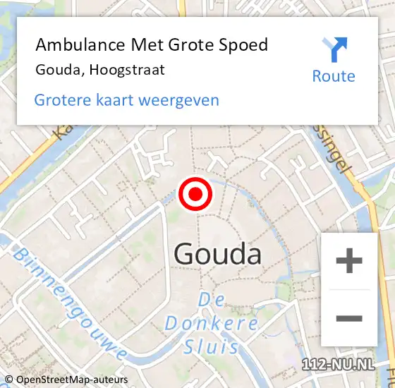 Locatie op kaart van de 112 melding: Ambulance Met Grote Spoed Naar Gouda, Hoogstraat op 18 juli 2023 14:09