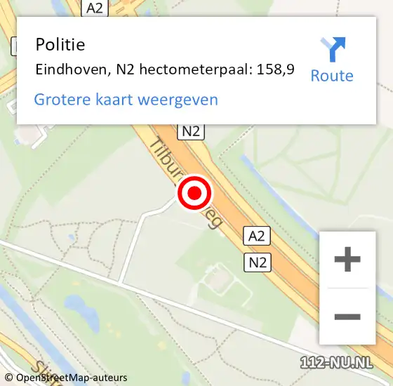 Locatie op kaart van de 112 melding: Politie Eindhoven, N2 hectometerpaal: 158,9 op 18 juli 2023 14:17