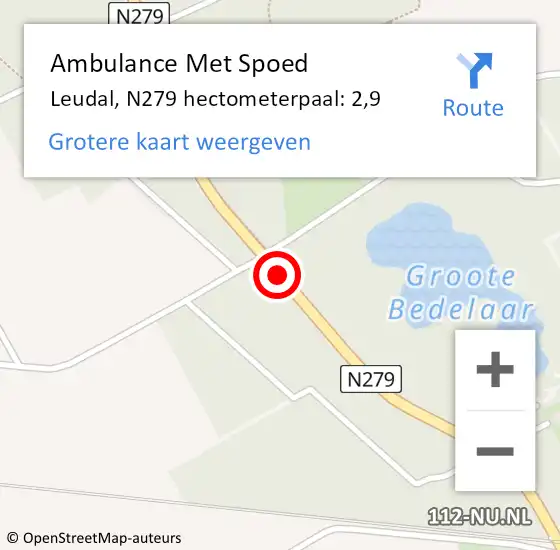 Locatie op kaart van de 112 melding: Ambulance Met Spoed Naar Leudal, N279 hectometerpaal: 2,9 op 18 juli 2023 14:23