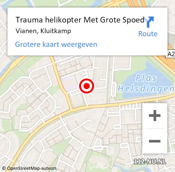 Locatie op kaart van de 112 melding: Trauma helikopter Met Grote Spoed Naar Vianen, Kluitkamp op 18 juli 2023 14:27