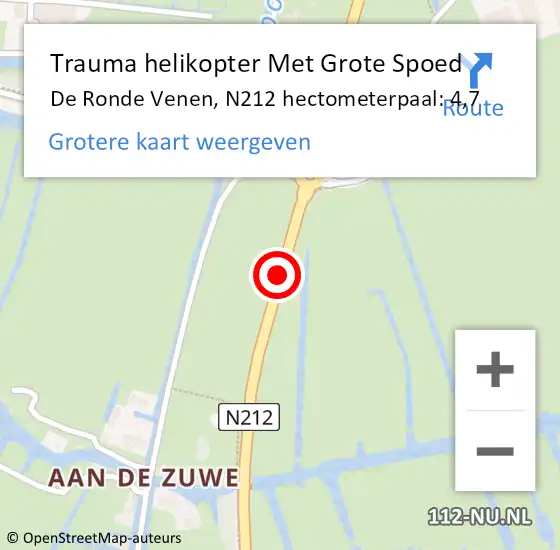 Locatie op kaart van de 112 melding: Trauma helikopter Met Grote Spoed Naar De Ronde Venen, N212 hectometerpaal: 4,7 op 18 juli 2023 15:19