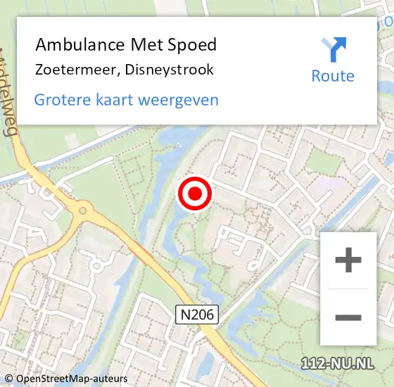 Locatie op kaart van de 112 melding: Ambulance Met Spoed Naar Zoetermeer, Disneystrook op 18 juli 2023 15:22