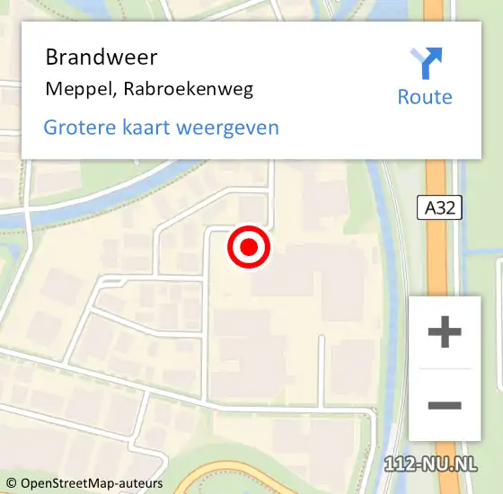 Locatie op kaart van de 112 melding: Brandweer Meppel, Rabroekenweg op 18 juli 2023 15:38