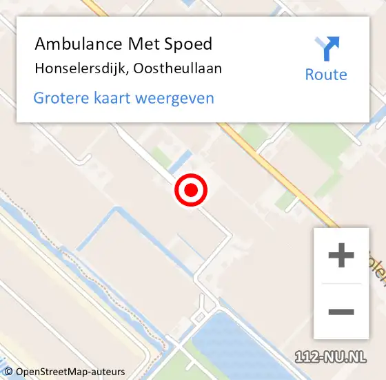 Locatie op kaart van de 112 melding: Ambulance Met Spoed Naar Honselersdijk, Oostheullaan op 18 juli 2023 15:41