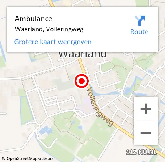 Locatie op kaart van de 112 melding: Ambulance Waarland, Volleringweg op 18 juli 2023 15:49