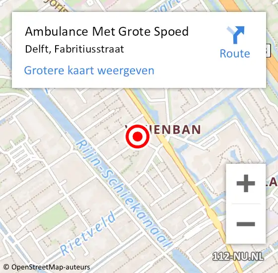 Locatie op kaart van de 112 melding: Ambulance Met Grote Spoed Naar Delft, Fabritiusstraat op 18 juli 2023 15:53