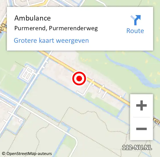 Locatie op kaart van de 112 melding: Ambulance Purmerend, Purmerenderweg op 18 juli 2023 15:55