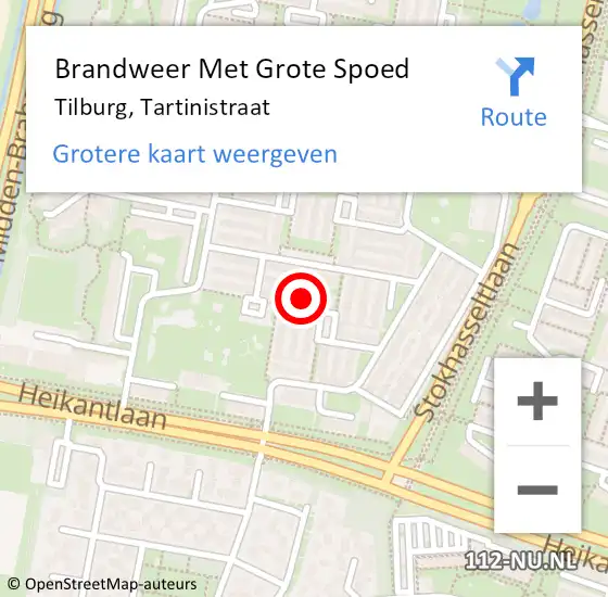 Locatie op kaart van de 112 melding: Brandweer Met Grote Spoed Naar Tilburg, Tartinistraat op 18 juli 2023 16:26