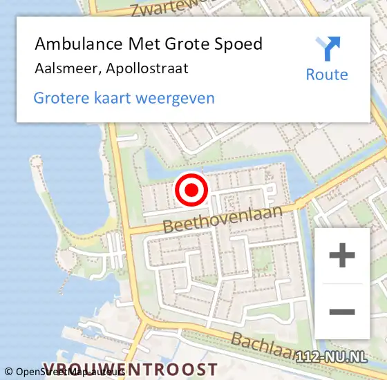 Locatie op kaart van de 112 melding: Ambulance Met Grote Spoed Naar Aalsmeer, Apollostraat op 18 juli 2023 16:32