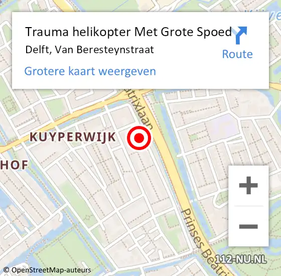 Locatie op kaart van de 112 melding: Trauma helikopter Met Grote Spoed Naar Delft, Van Beresteynstraat op 18 juli 2023 16:40